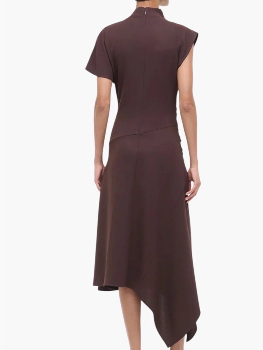 STAUD Devina Asymmetrical Draped Midi Dress in the color earth - Picture 4 of 9